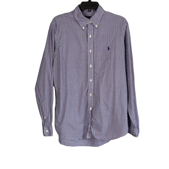 Ralph Lauren Blue Purple Gingham Long Sleeve Preppy Button Down Shirt Size Large - Picture 1 of 7